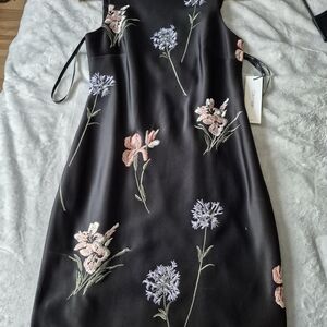 Calvin Klein Black Dress with Pink and Purple Floral Embroidery